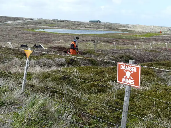 Governor of Falkland Islands removes minefield sign Goose Green