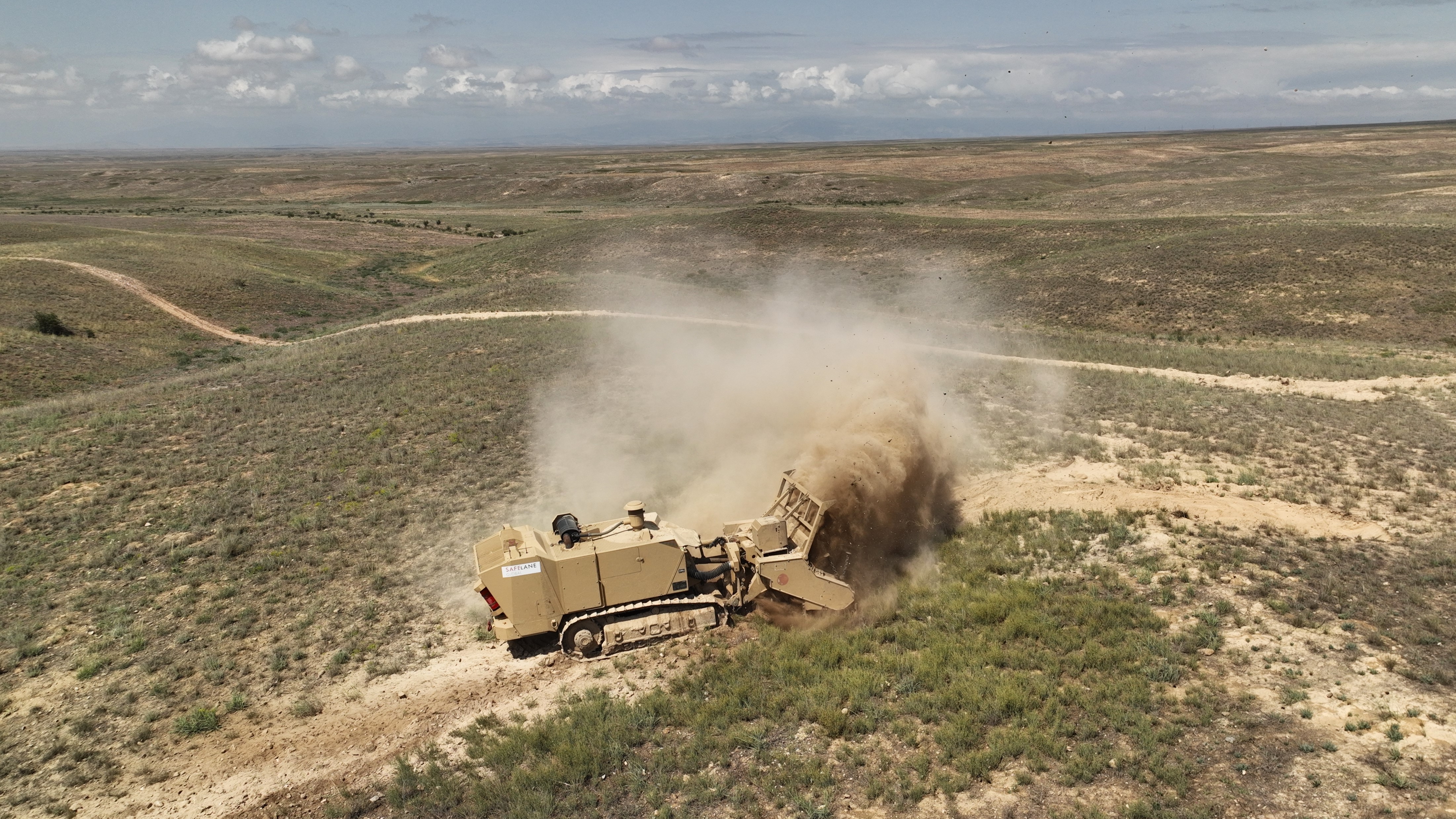 A minewolf machine clearing landmines in Azerbaijan