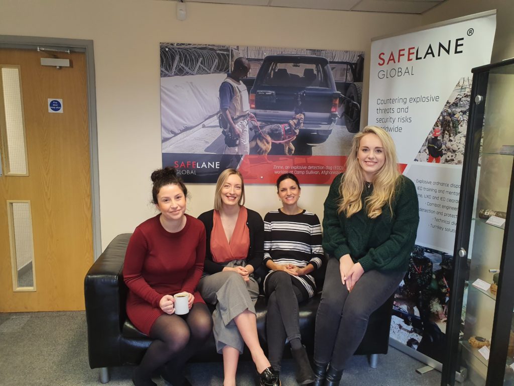 A group photo of SafeLane's Project Executive team: Mel Villegas, Bryony Broadman, Alice Taylor, Kelly Durnan