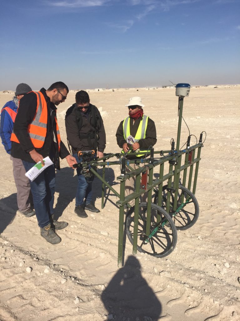 Joe Plant trying out a non intrusive survey in the desert during a project visit to Kuwait.