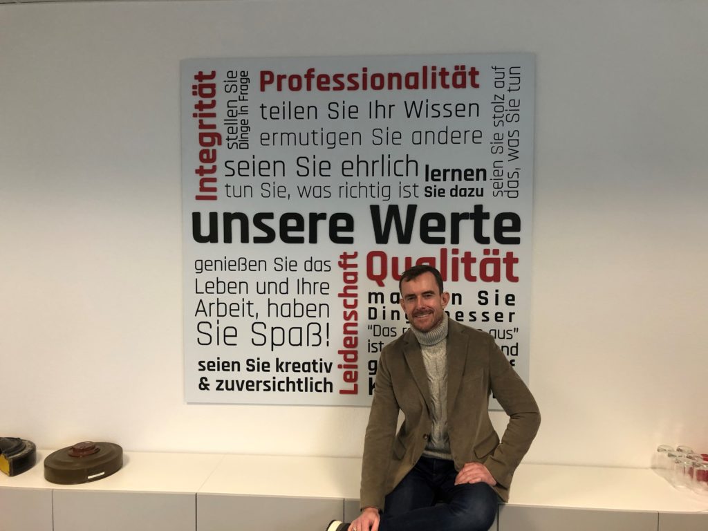 SafeLane Germany Managing Director Steffen Edinger pictured infront of the company values
