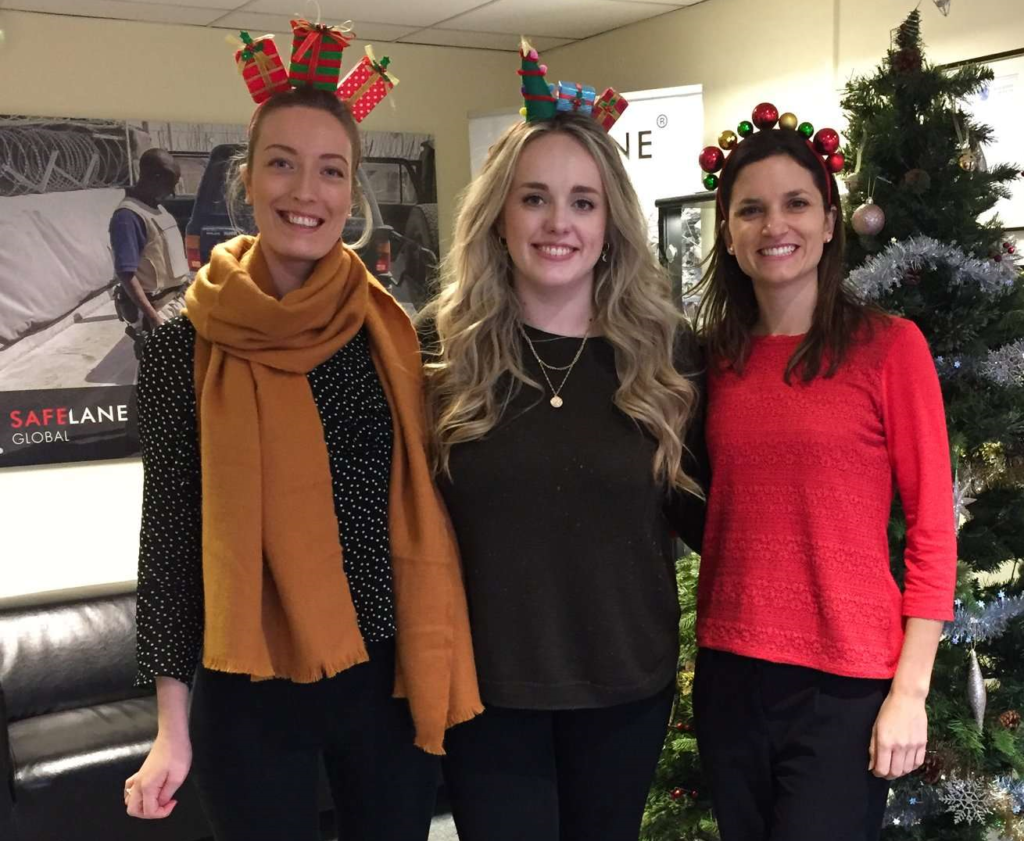 Bryony Broadman, Kelly Durnan, and Alice Taylor at Christmas