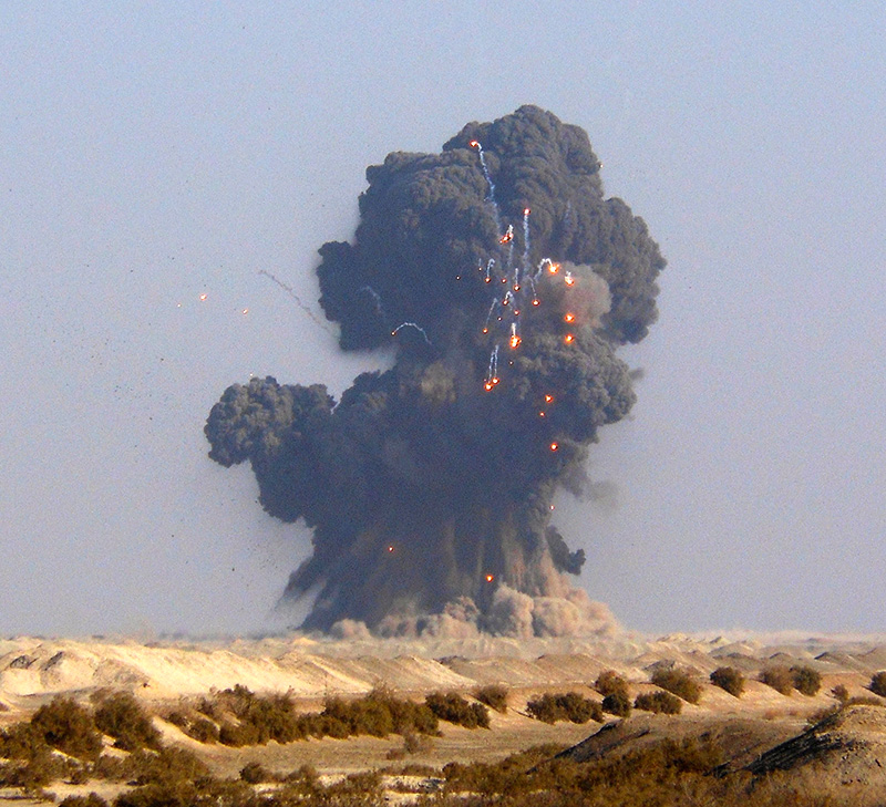 A huge explosion of UXO in a controlled explosion