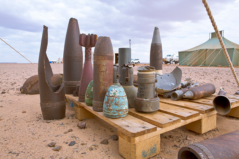 A selection of unexploded ordenance recoverd from a site